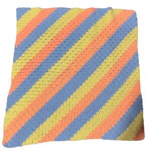 Handmade Crochet Baby Blanket Throw Variegated Pastel Shell 33x33" Crib Bed